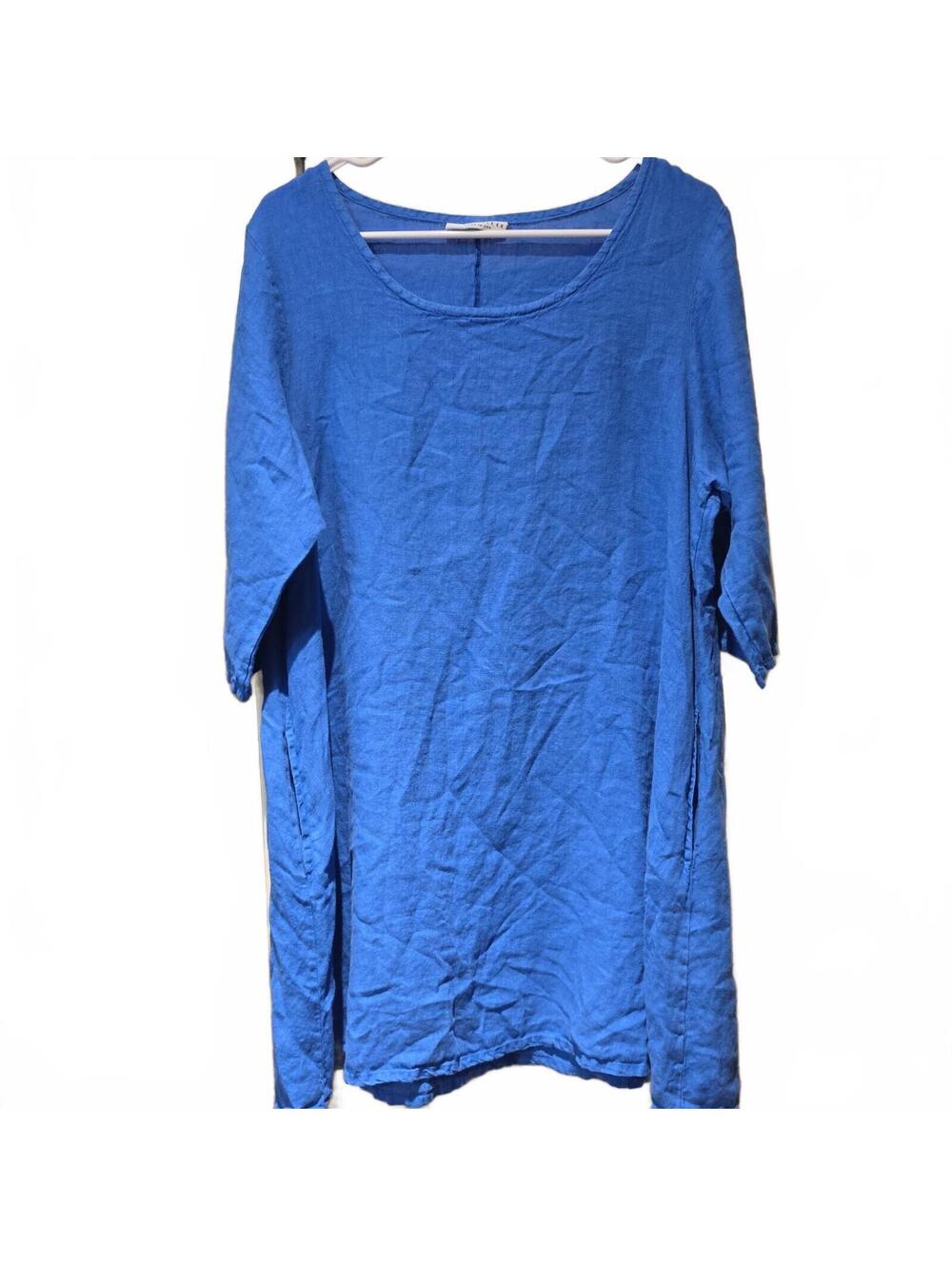 Bryn Walker Linen Scoop Neck A Line Dress royal blue pockets Boho Lagenlook S